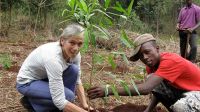 Filmmaker Lisa Merton planting a tree in Karura Forest in October 2011 in memory of Wangari Maathai.