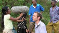 Soundman, Tyler Gibbons, with Roshika, Little Grace and her brothers near Gititu, Kenya